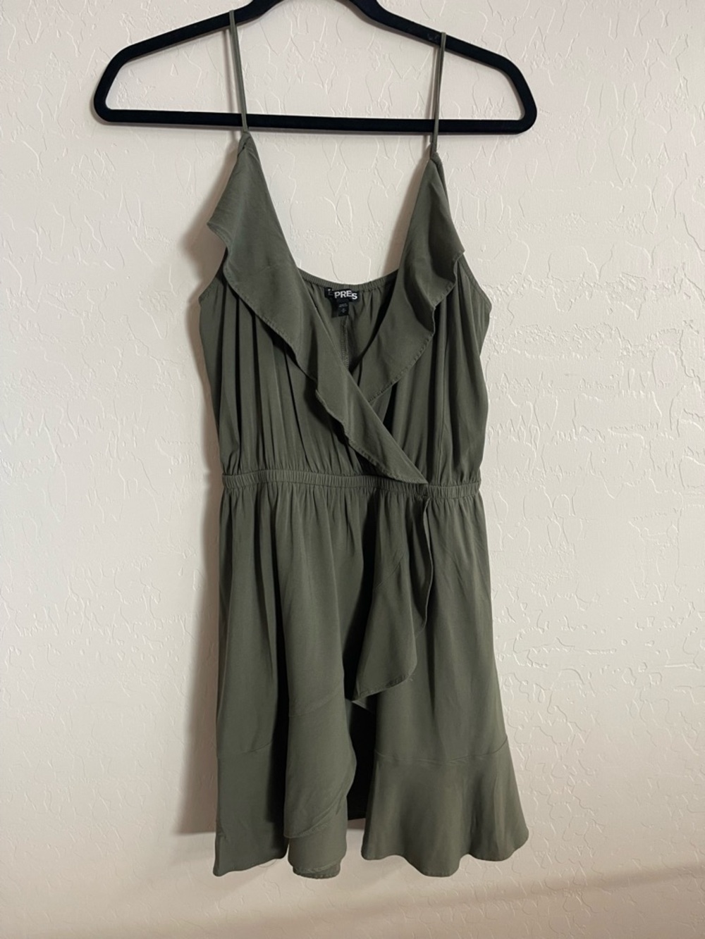 Express Olive Green Ruffle Wrap Mini Dress